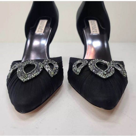 Badgley Mischka Dawn Black Satin Crystal Pump Size 10 M Womens - Picture 3 of 10